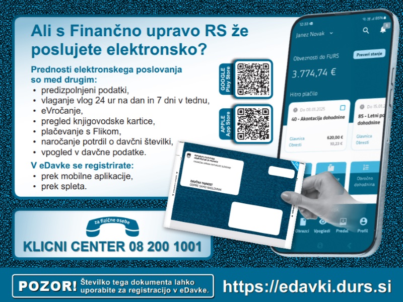 Mobilni telefon in informativni izračun dohodnine, elektronska oddaja in eVročanje.