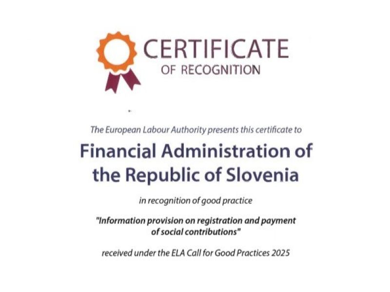 Certifikat Finančna uprava.