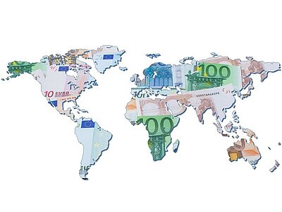Zemljevid sveta iz evrskih bankovcev.