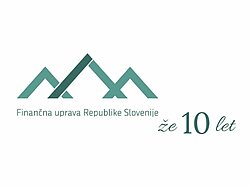 Logo Finančne uprava R S s pripisom že 10 let.