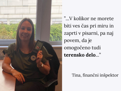 Na sliki je Tina, ki na F U R S dela kot finančni inšpektor.