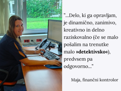 Na sliki je Maja, na F U R S dela kot finančni kontrolor.